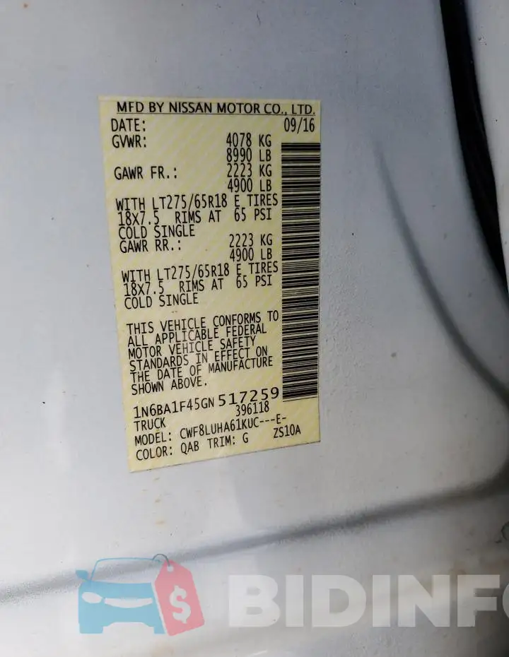 1N6BA1F45GN517259 Photo# 12