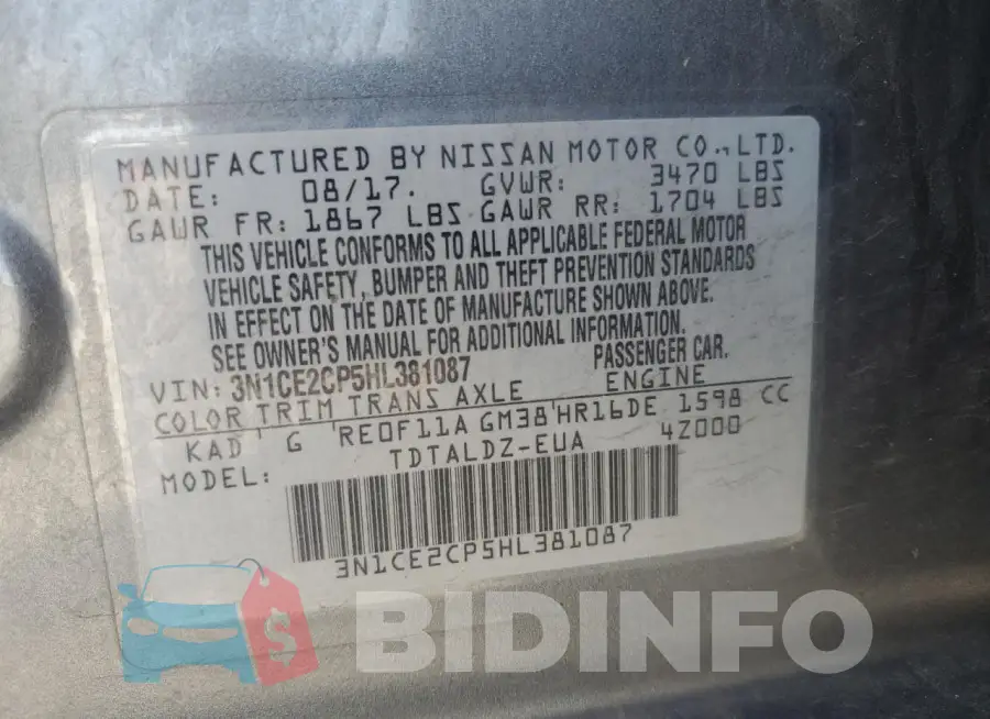3N1CE2CP5HL381087 Photo# 13