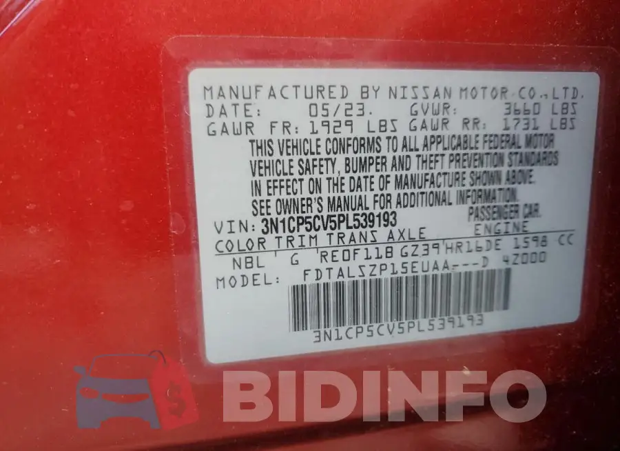 3N1CP5CV5PL539193 Photo# 14