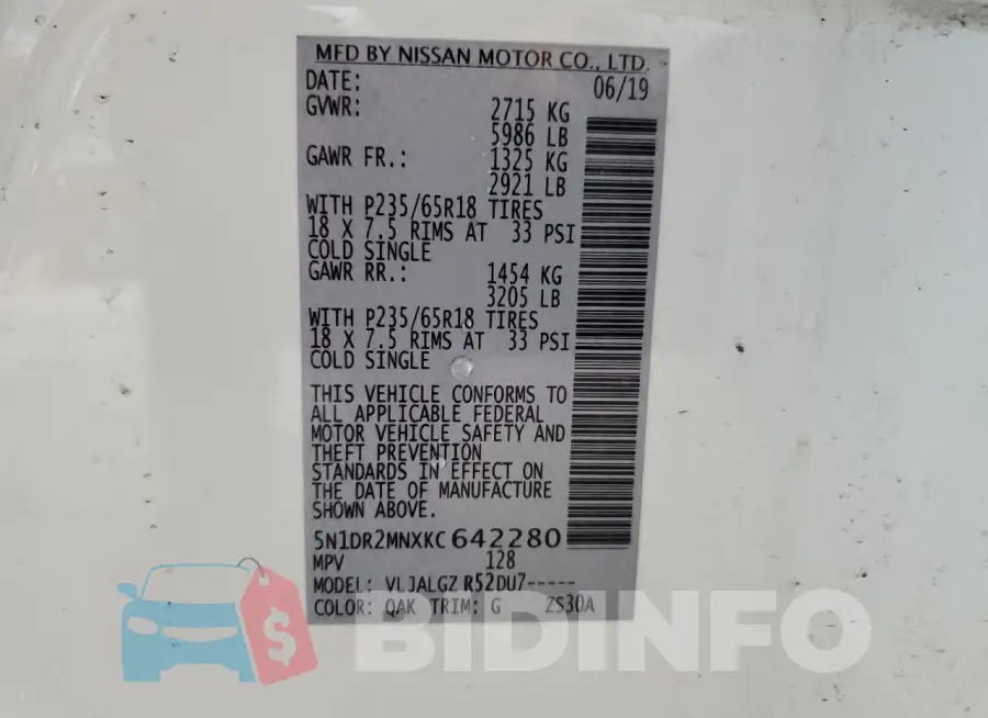 5N1DR2MNXKC642280 Photo# 13