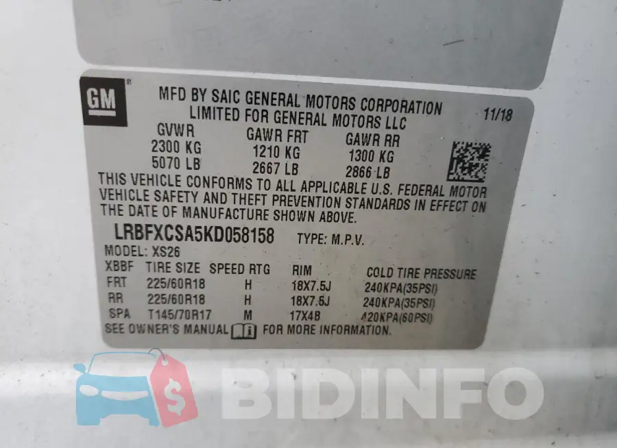 LRBFXCSA5KD058158 Photo# 12