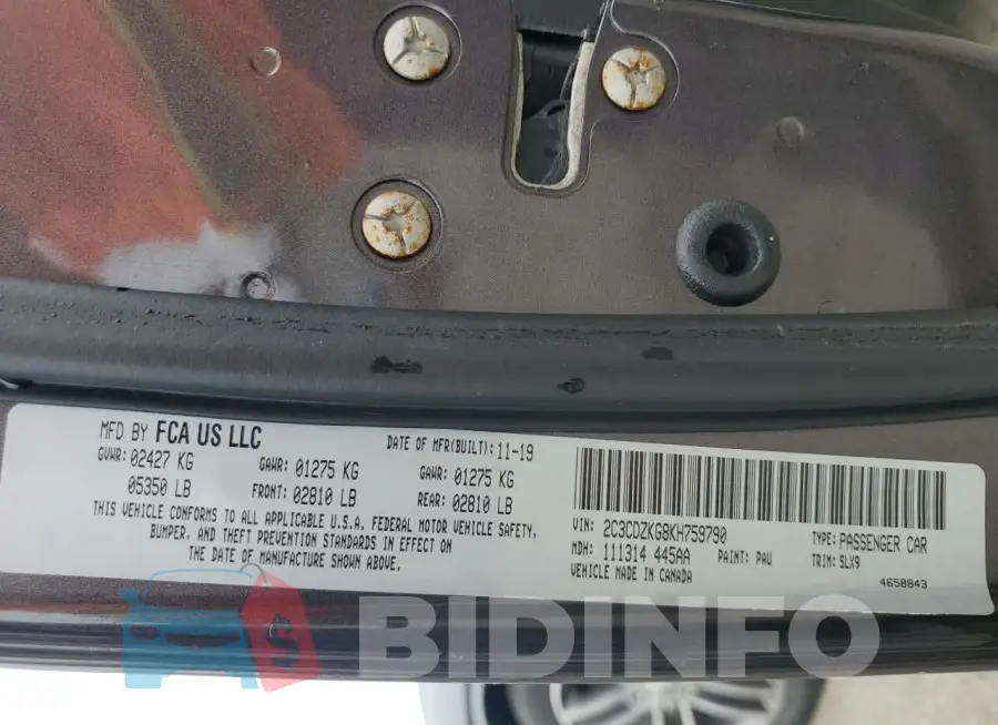 2C3CDZKG8KH759790 Photo# 13