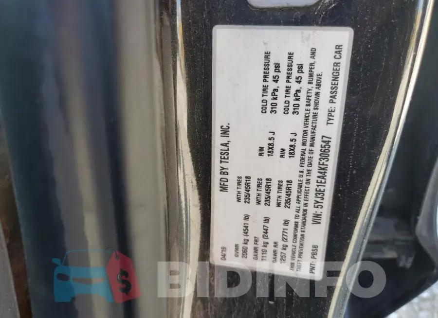 5YJ3E1EA4KF306547 Photo# 12