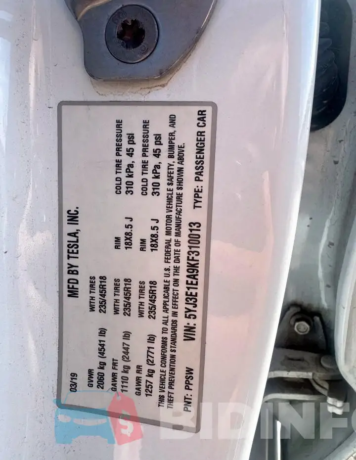 5YJ3E1EA9KF310013 Photo# 10