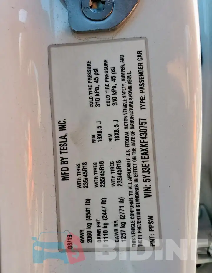 5YJ3E1EAXKF430757 Photo# 12