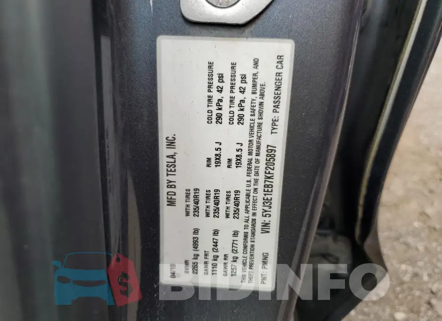 5YJ3E1EB7KF205897 Photo# 12