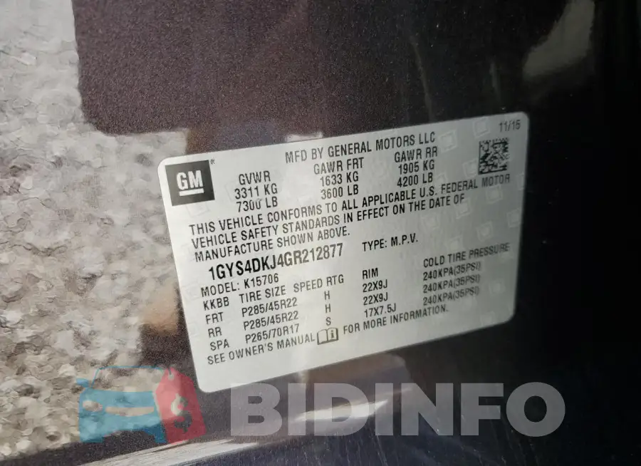 1GYS4DKJ4GR212877 Photo# 14