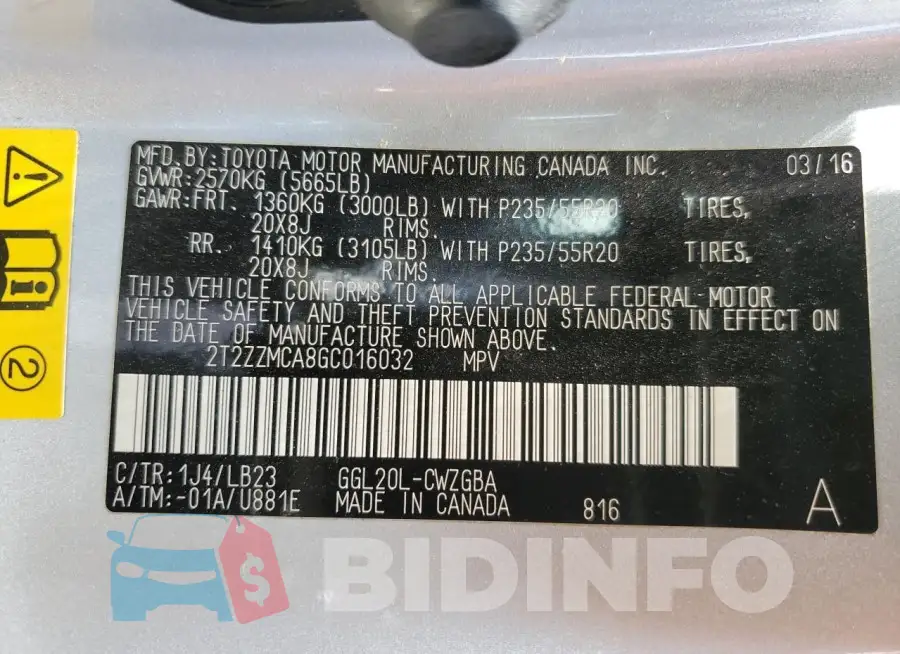 2T2ZZMCA8GC016032 Photo# 14