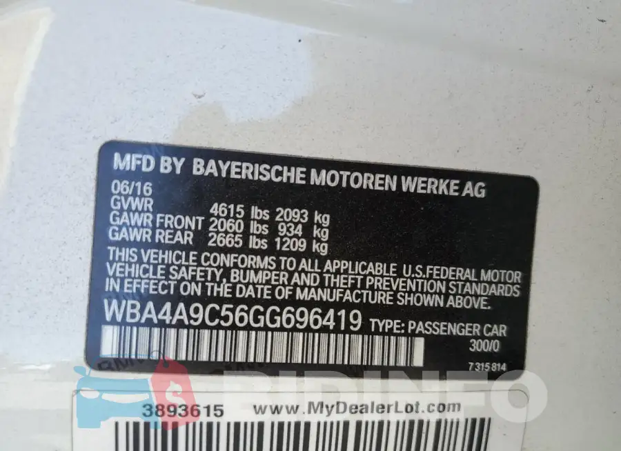 WBA4A9C56GG696419 Photo# 12
