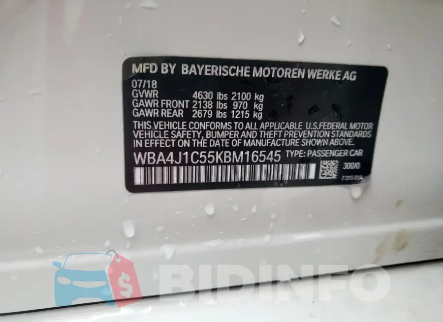 WBA4J1C55KBM16545 Photo# 12