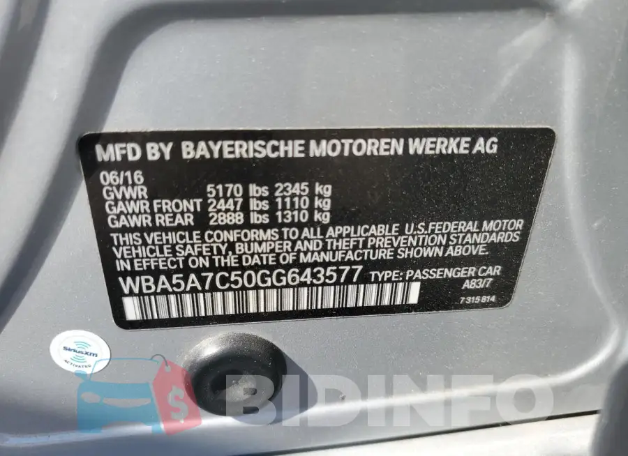 WBA5A7C50GG643577 Photo# 12