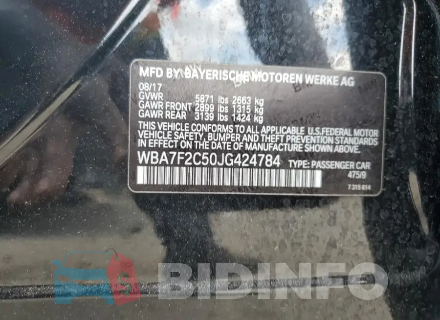 WBA7F2C50JG424784 Photo# 12