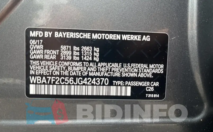 WBA7F2C56JG424370 Photo# 10