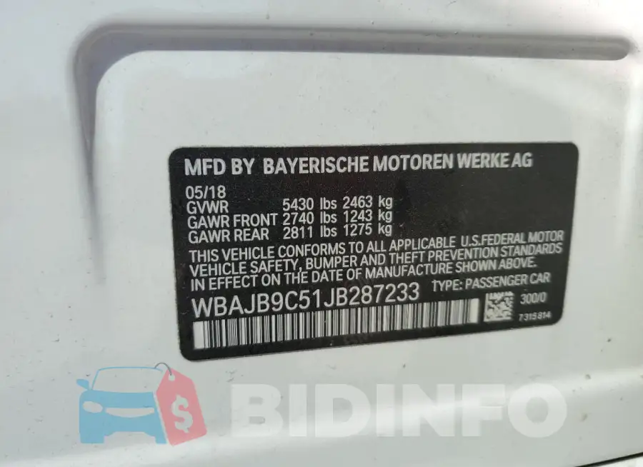 WBAJB9C51JB287233 Photo# 12