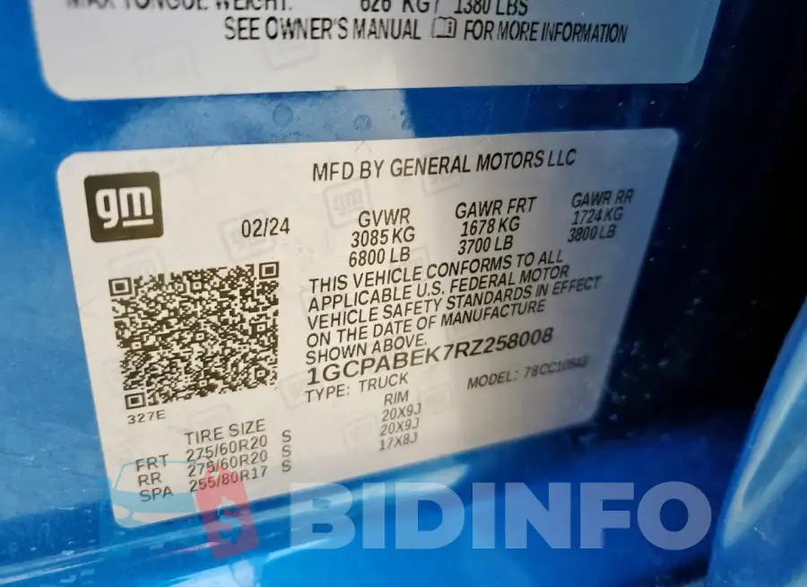 1GCPABEK7RZ258008 Photo# 12