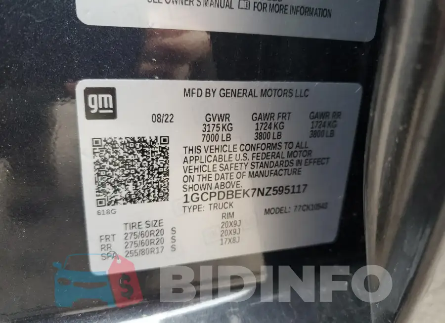 1GCPDBEK7NZ595117 Photo# 12