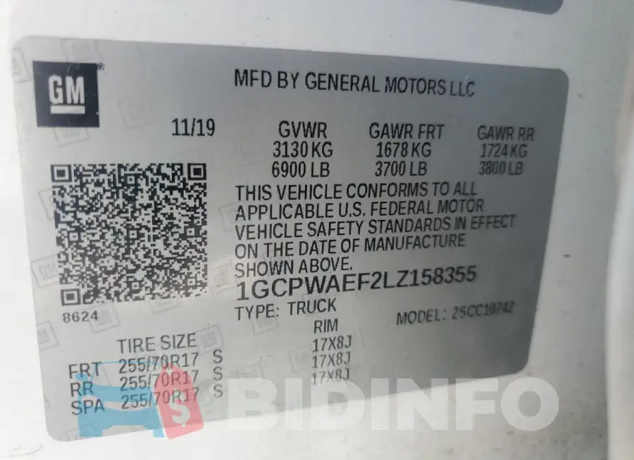1GCPWAEF2LZ158355 Photo# 12