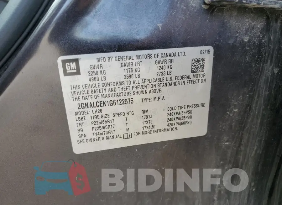 2GNALCEK1G6122575 Photo# 13
