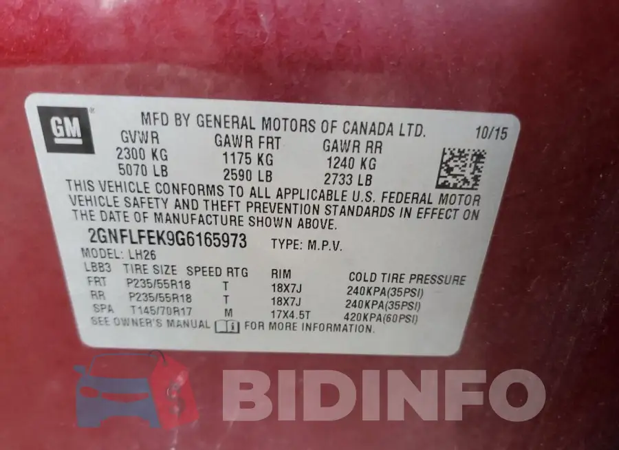 2GNFLFEK9G6165973 Photo# 14