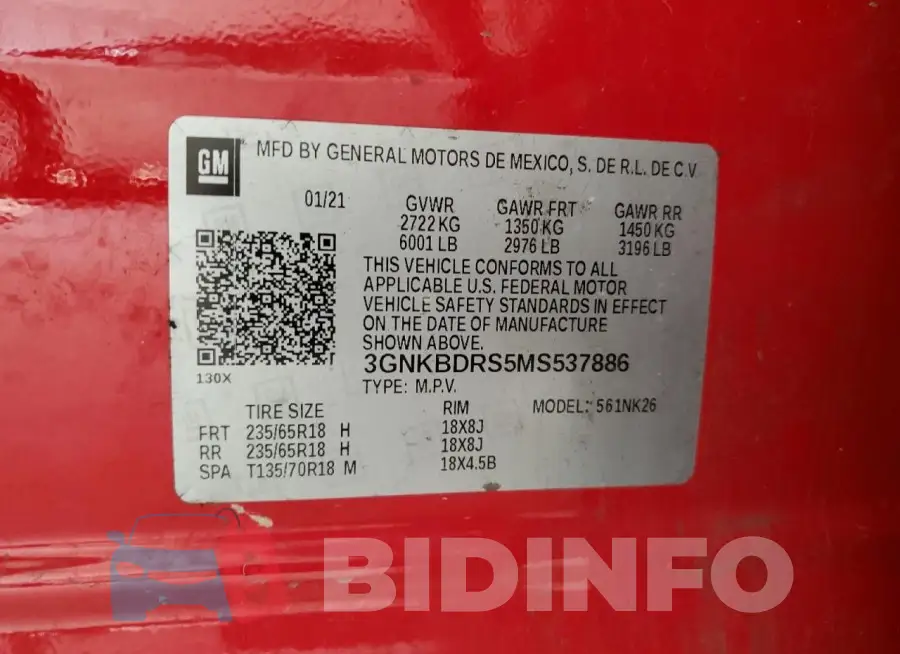 3GNKBDRS5MS537886 Photo# 13