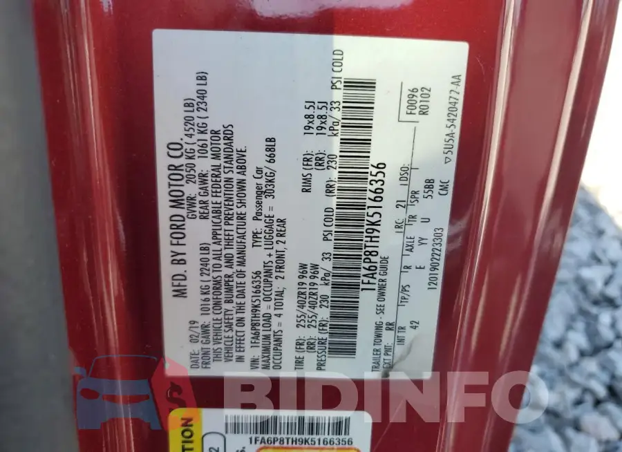 1FA6P8TH9K5166356 Photo# 12
