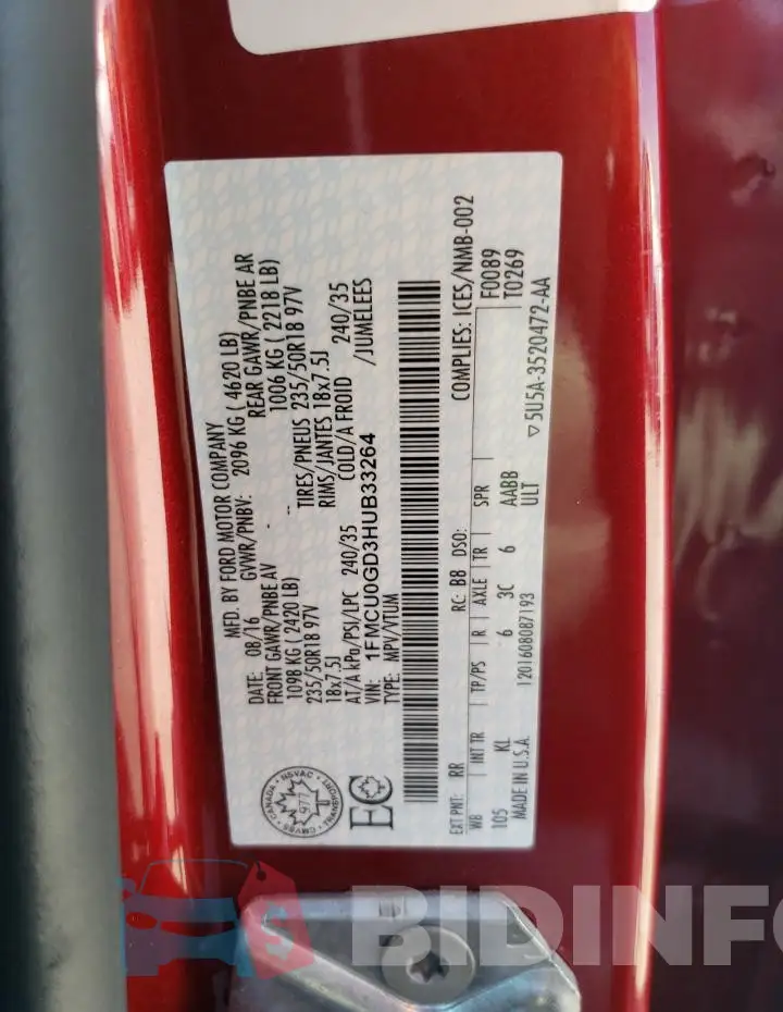 1FMCU0GD3HUB33264 Photo# 13