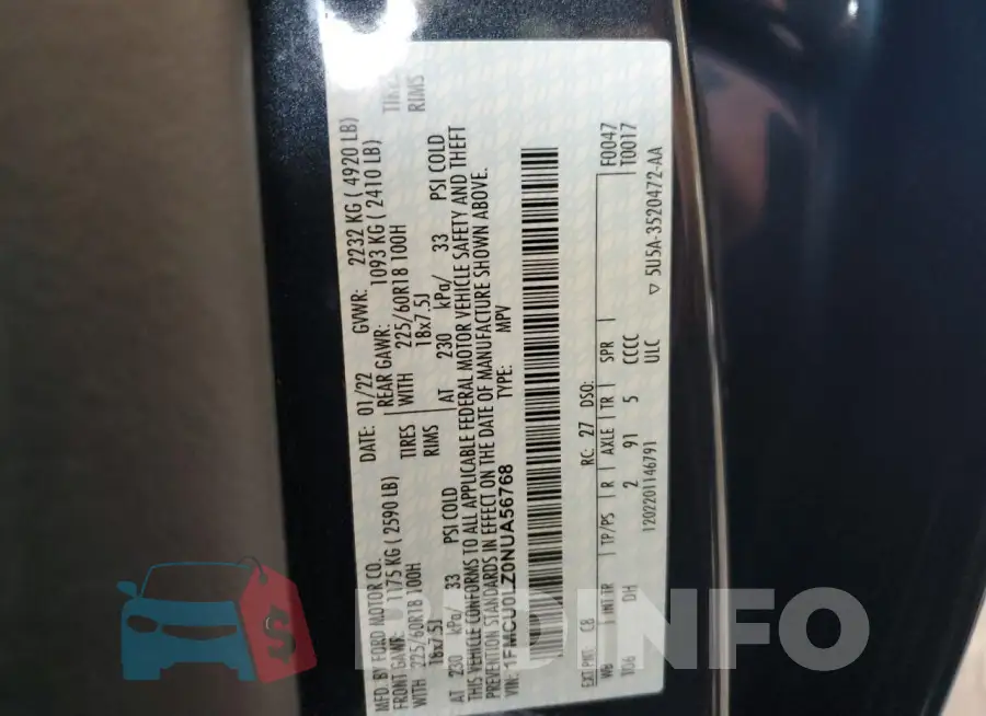 1FMCU0LZ0NUA56768 Photo# 14