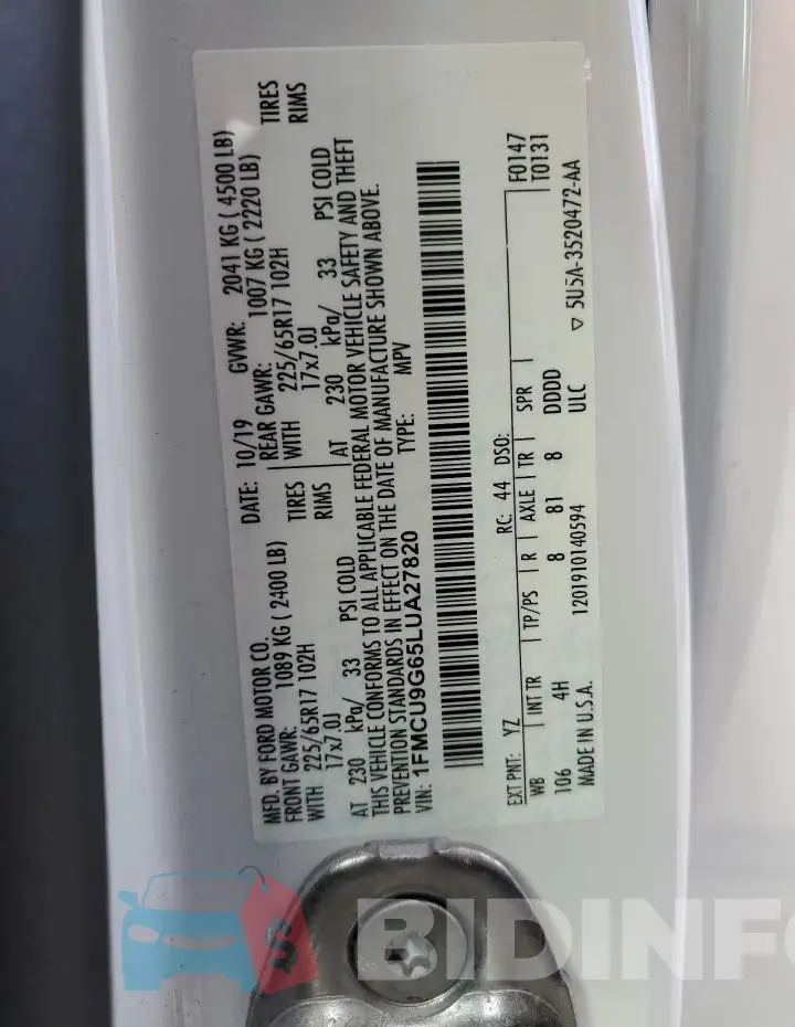 1FMCU9G65LUA27820 Photo# 13