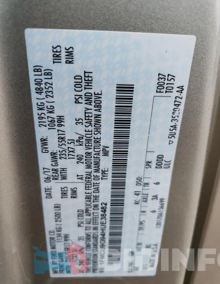 1FMCU9G94HUE38482 Photo# 12
