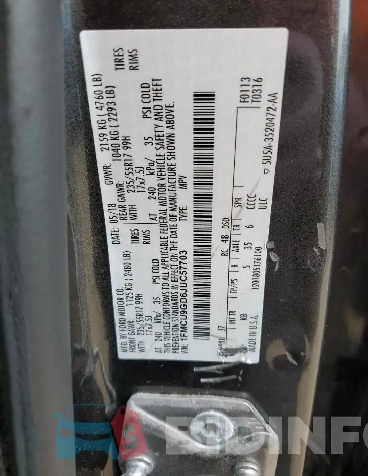 1FMCU9GD6JUC57703 Photo# 12