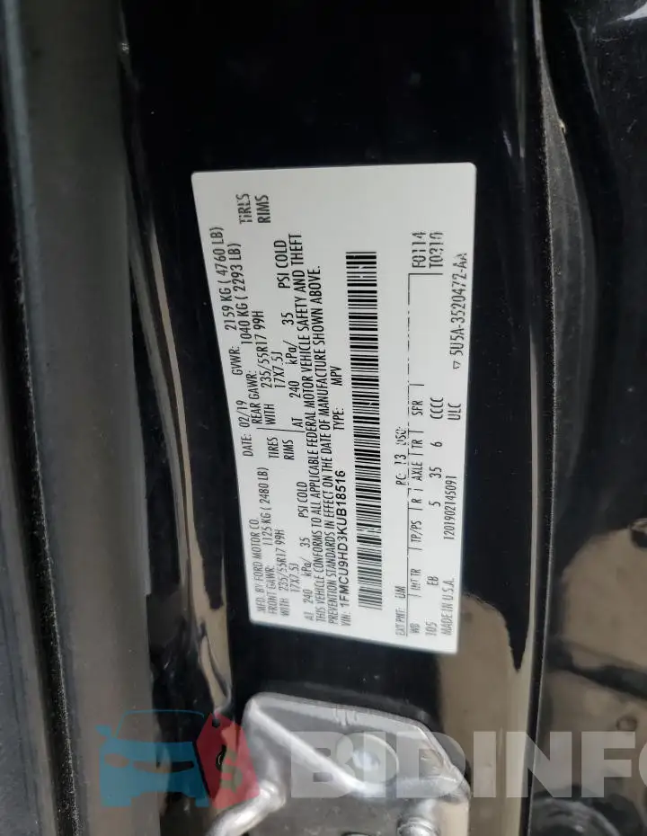 1FMCU9HD3KUB18516 Photo# 13
