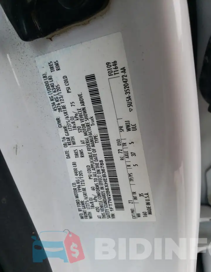 1FT7W2B6XHEB36788 Photo# 13