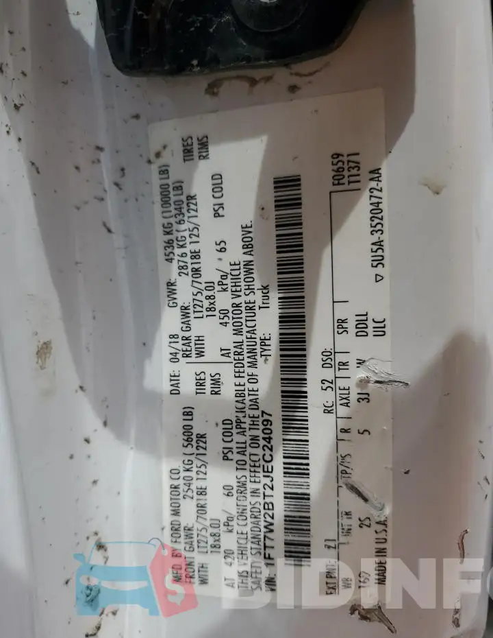 1FT7W2BT2JEC24097 Photo# 12