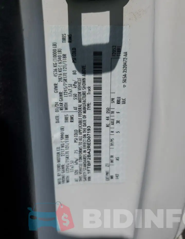 1FTBF2BA2RED07193 Photo# 12