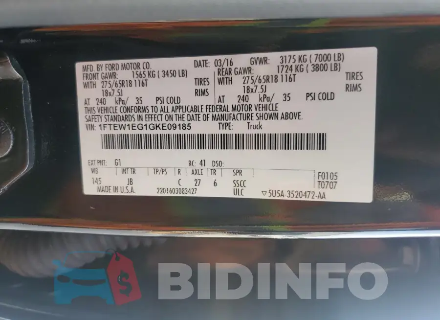 1FTEW1EG1GKE09185 Photo# 12