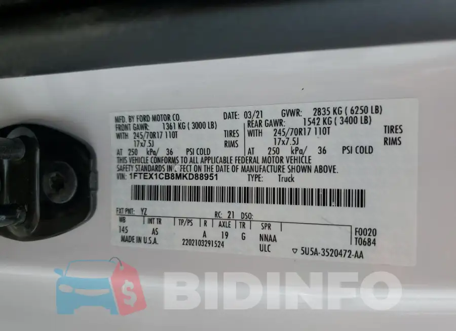 1FTEX1CB8MKD88951 Photo# 13
