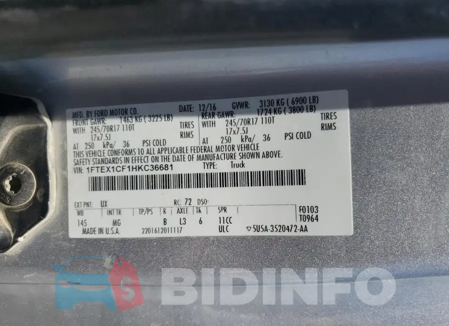 1FTEX1CF1HKC36681 Photo# 12