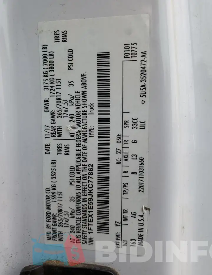 1FTEX1E59JKC77862 Photo# 12