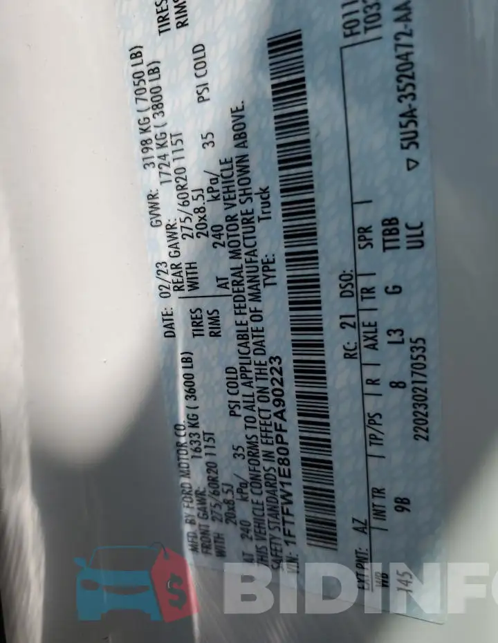 1FTFW1E80PFA90223 Photo# 13