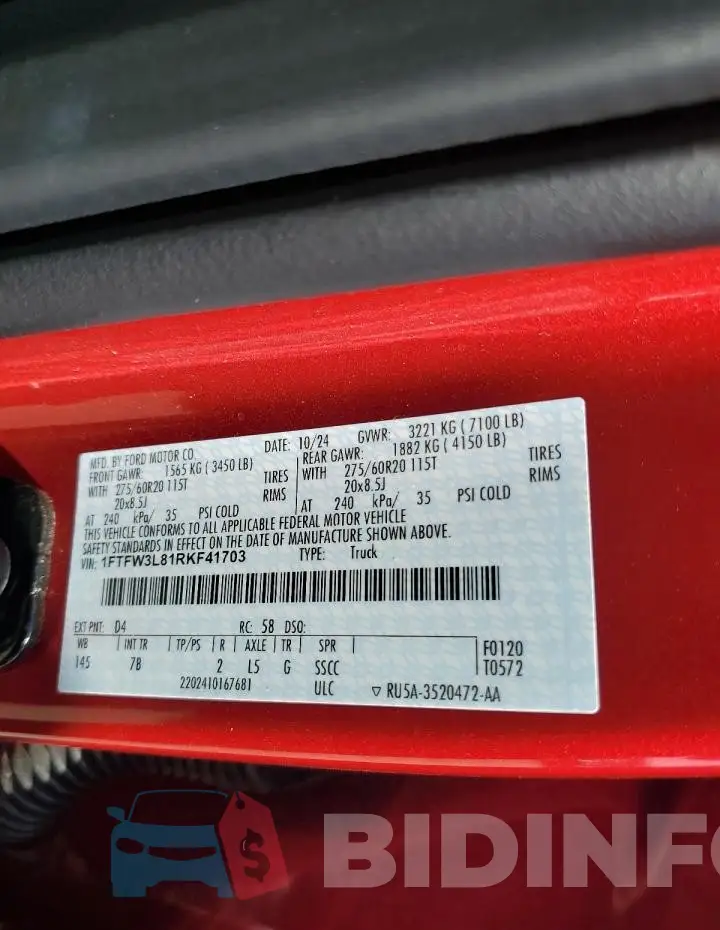 1FTFW3L81RKF41703 Photo# 12