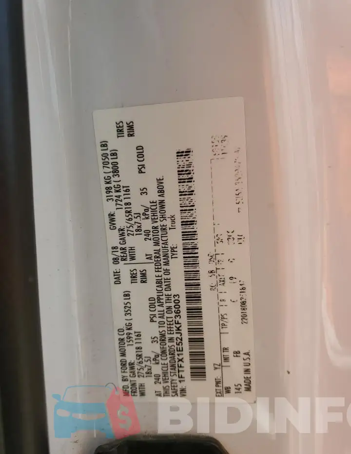 1FTFX1E52JKF36003 Photo# 12