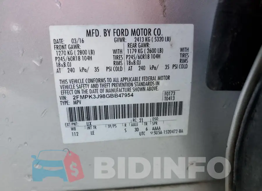 2FMPK3J98GBB47954 Photo# 13