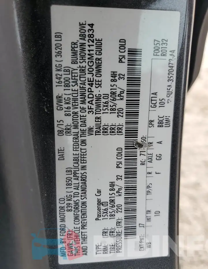 3FADP4EJ0GM112834 Photo# 13