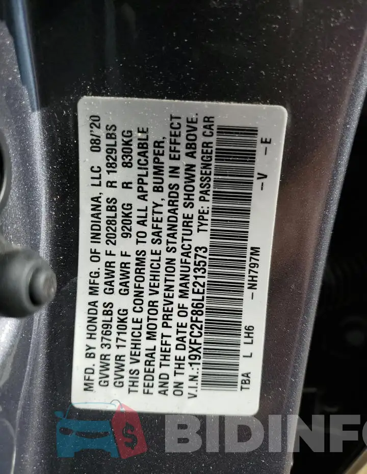 19XFC2F86LE213573 Photo# 12