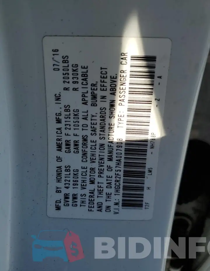 1HGCR2F57HA007908 Photo# 12