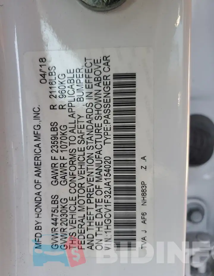 1HGCV1F32JA154020 Photo# 12