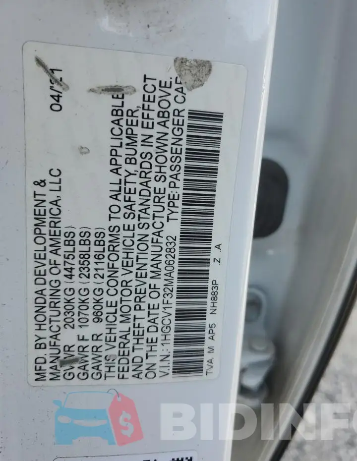 1HGCV1F32MA062832 Photo# 12