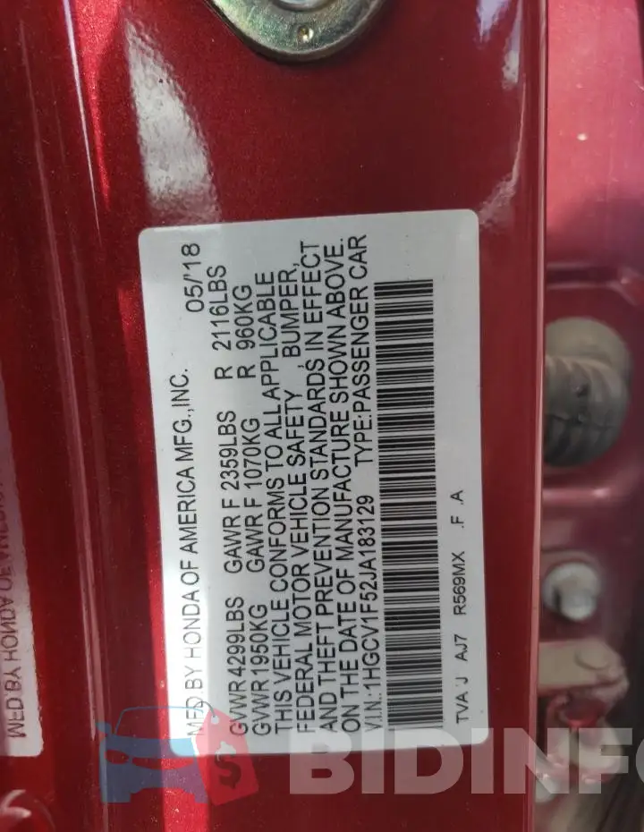 1HGCV1F52JA183129 Photo# 12