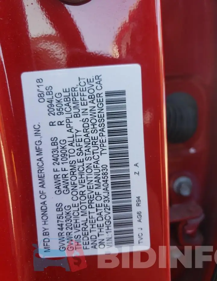 1HGCV2F3XJA045830 Photo# 12
