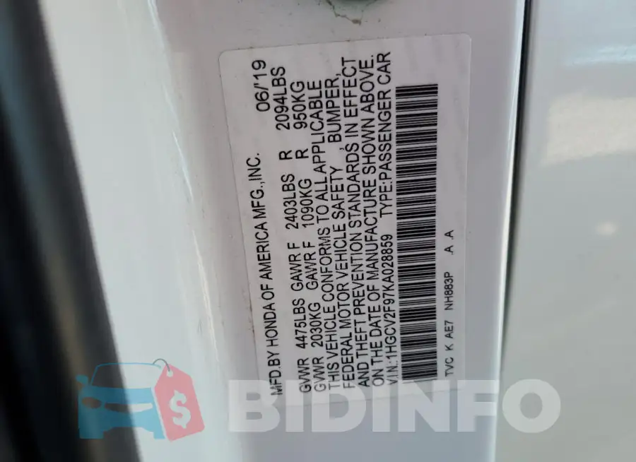1HGCV2F97KA028859 Photo# 12